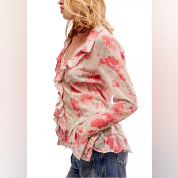 FREE PEOPLE Bad At Love Ivory Printed Blouse - Size M (NWT) - Picture 6 of 14